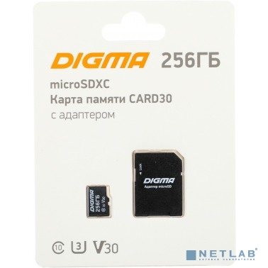 Флеш карта microSDXC 256GB Digma CARD30 V30 + adapter