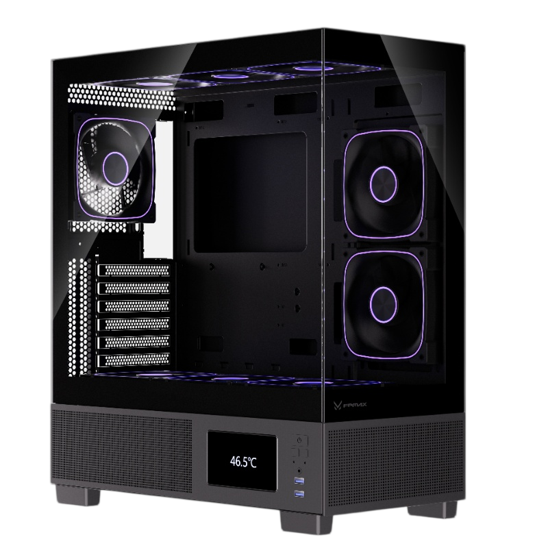 Корпус без блока питания/ Case FPMAX Diamond E1 PLUS BK, Midi-Tower, TG, LCD, 3x120mm ARGB, 2xUSB-A 3.0, ATX, mATX, mITX Black