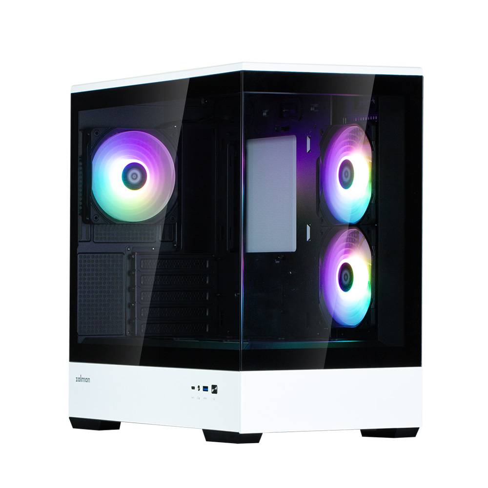 Корпус ZALMAN P30 BW, MATX, BLACK/WHITE, WINDOW, 2x3.5", 3x2.5", 1xUSB TYPE-C, 1xUSB3.0, SIDE 2x120m