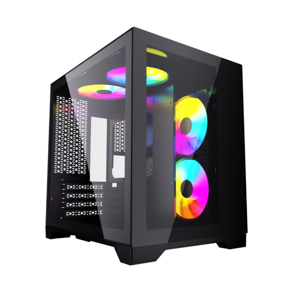 Корпус Powercase Корпус Powercase Vision Micro, Black, Tempered Glass, 4х 120mm 5-color fan, чёрный,