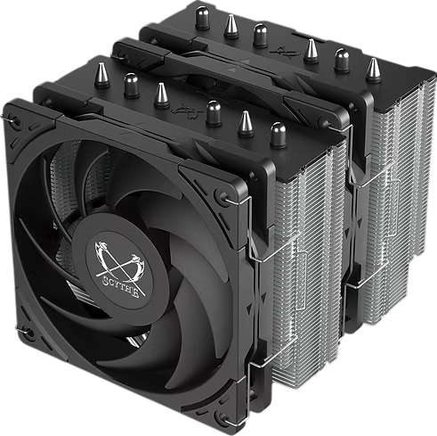 Кулер для процессора/ CPU Cooler Scythe Magoroku (280W, 4-pin PWM, 155mm, Al/Cu, 6x6mm, 2x120mm, 60.29CFM, 26.88dBA, 2000RPM, S: 1851/1700/1200/115X, AM5/AM4, silver, black)