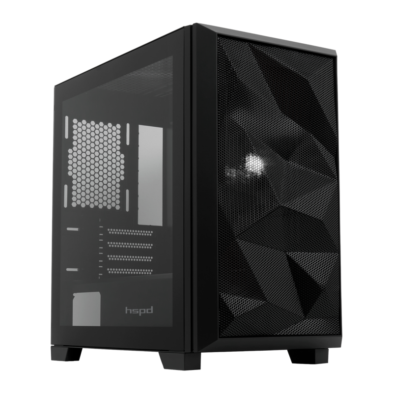 Корпус HSPD M340, Mesh Mid Tower, Black, TG, 0.5 SPCC, no fans, mATX, mITX, 165/350/200mm, 2x2.5", 2
