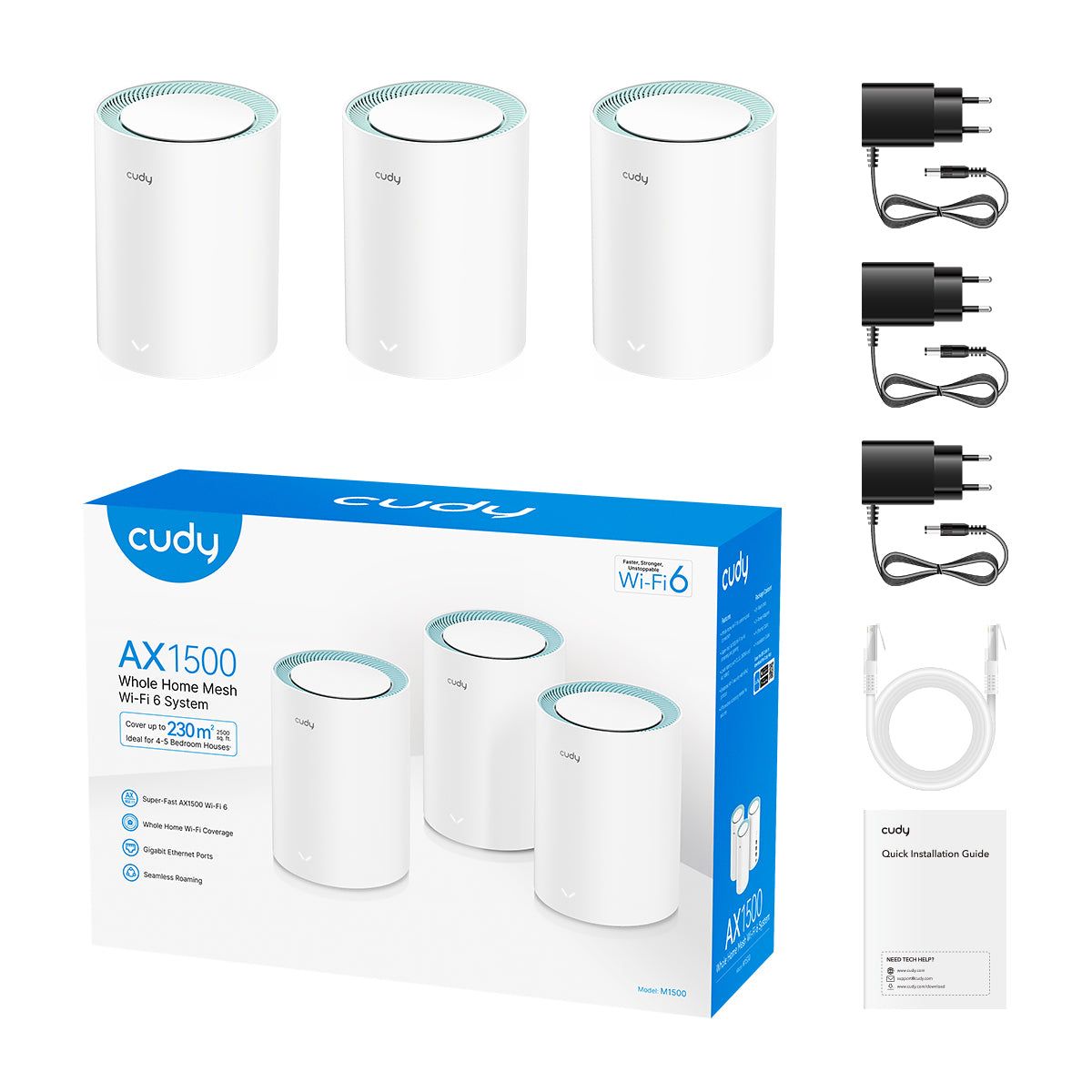 Бесшовный Mesh роутер Cudy M1500 (M1500(3-PACK)) AX1500 10/100/1000BASE-TX белый