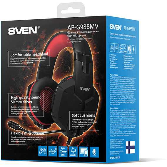 Наушники с микрофоном Sven AP-G988MV, черный-красный