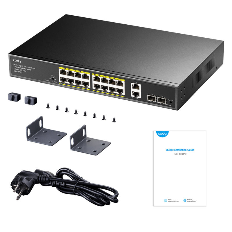 Коммутатор Cudy GS1018PS2 (L2) 18x1Гбит/с 2xКомбо(1000BASE-T/SFP) 2SFP 16PoE 200W неуправляемый