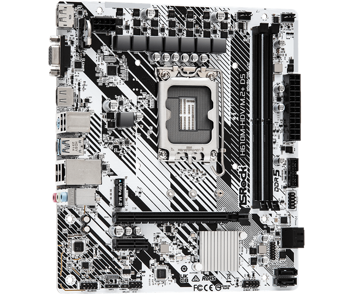 Материнская плата ASROCK H610M-HDV/M.2+ D5, LGA1700, H610, 2*DDR5, 4*SATA, 1*M.2, 1*USB 3.2, 4*USB 2