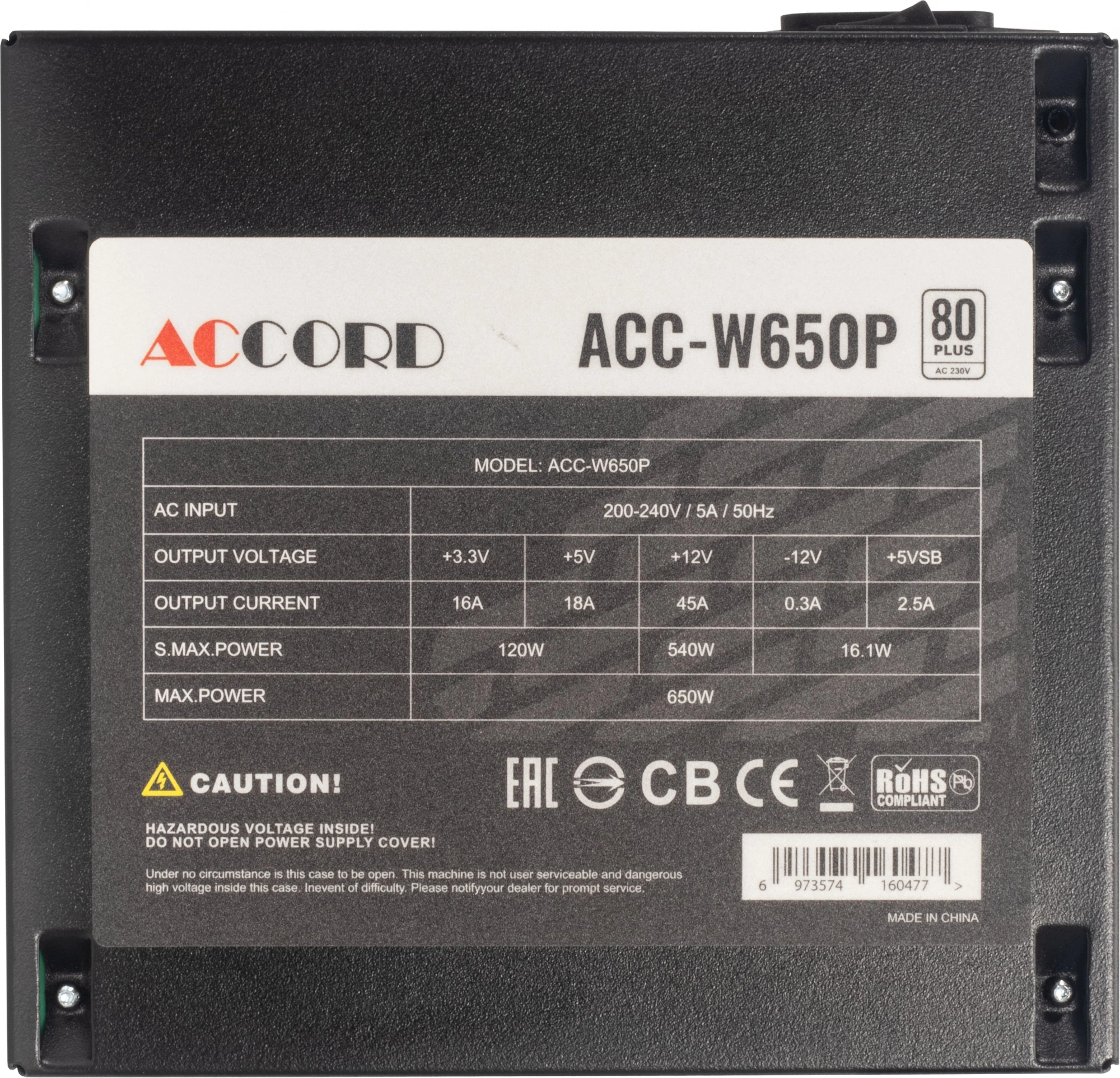 Блок питания Accord ATX 650W ACC-W650P 80+ white (20+4pin) 120mm fan 6xSATA RTL