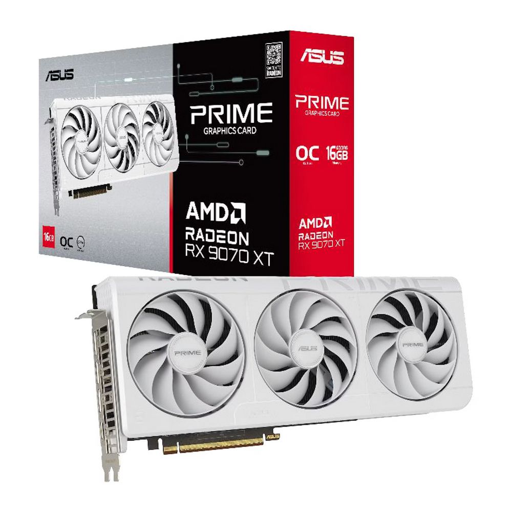 Видеокарта Asus PCI-E 5.0 PRIME-RX9070XT-O16G-WHITE AMD Radeon RX 9070XT 16Gb 256bit GDDR6 2460/2000
