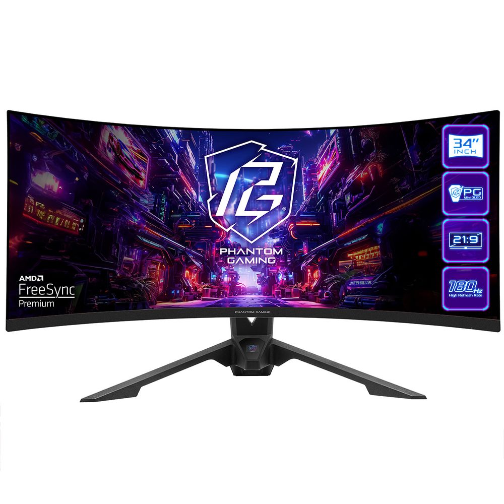 Монитор 34" ASRock Phantom Gaming PG34QRT3A Black (VA, 3440x1440, HDMI+HDMI+DP+Type C, 1 ms, 17