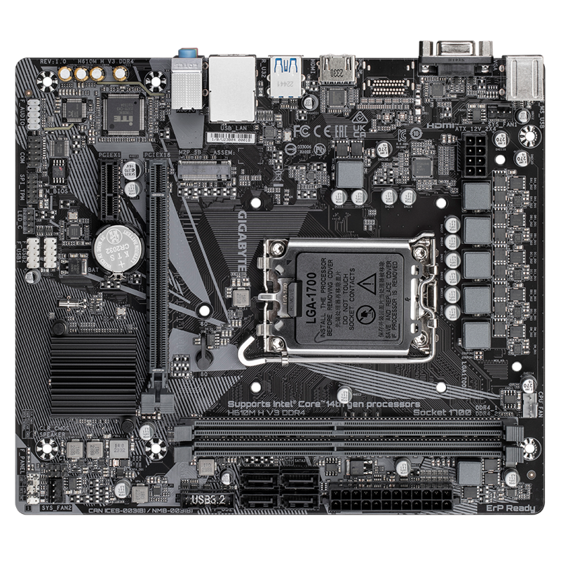Материнская плата Gigabyte H610M H V3 DDR4 Soc-1700 Intel H610 2xDDR4 mATX AC`97 8ch(7.1) GbLAN+VGA+
