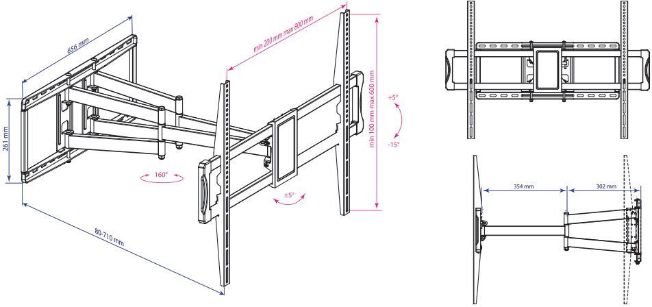 Кронштейн для телевизора Kromax ATLANTIS-75 черный 40"-90" макс.101кг настенный поворотно-выдвижной 