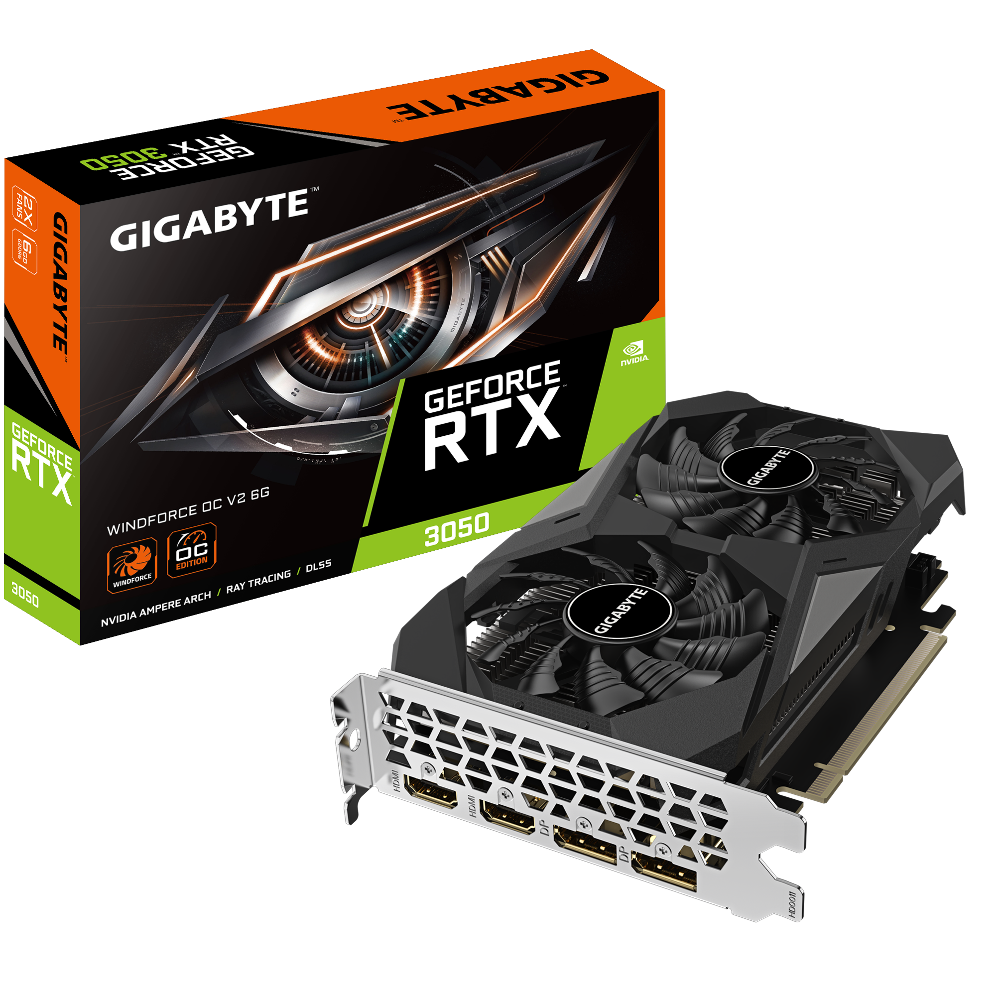 Видеокарта Gigabyte PCI-E 4.0 GV-N3050WF2OCV2-6GD NVIDIA GeForce RTX 3050 6Gb 96bit GDDR6 1477/14000