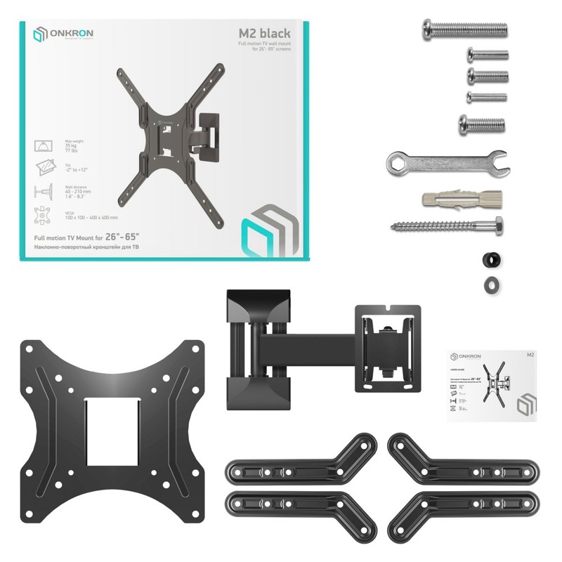Кронштейн для телевизора Onkron M2 черный 26"-65" макс.35кг настенный поворот и наклон