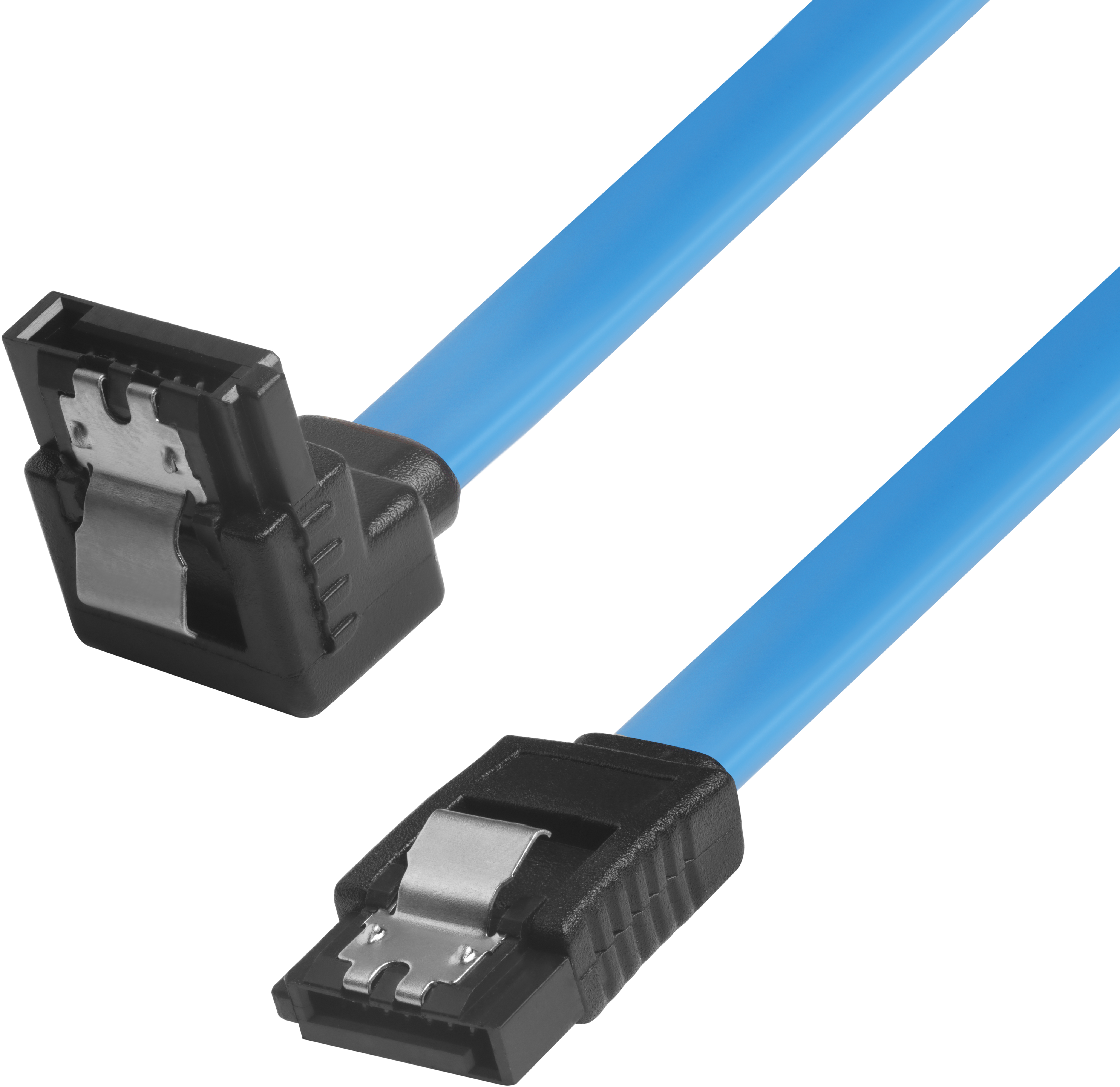 GCR Кабель интерфейсный угловой 0.5m SATA III - SATA III до 6 Гбит/с, 26 AWG, 7pin / 7pin, синий, металлический фиксатор