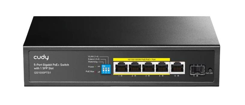 Коммутатор Cudy GS1005PTS1 (L2) 5x1Гбит/с 1SFP 4PoE+ 120W неуправляемый