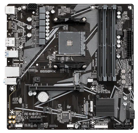 Материнская плата Gigabyte B550M K Soc-AM4 AMD B550 4xDDR4 mATX AC`97 8ch(7.1) GbLAN RAID+HDMI+DP