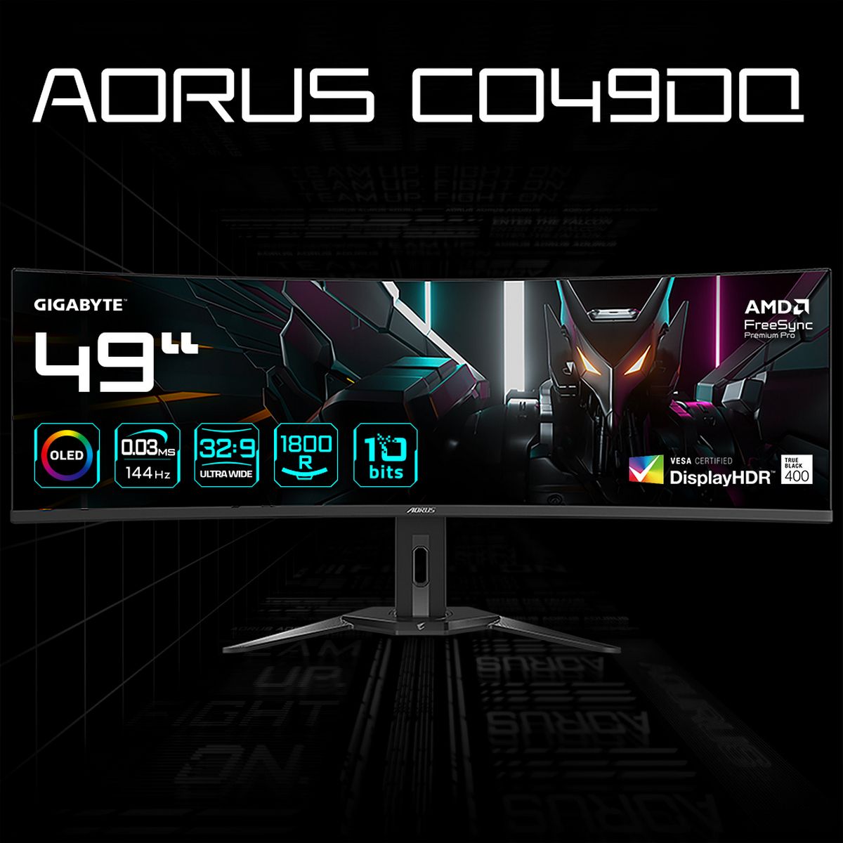 Монитор Gigabyte 49" Aorus CO49DQ черный OLED 32:9 HDMI M/M матовая HAS Piv 250cd 178гр/178гр 5120x1