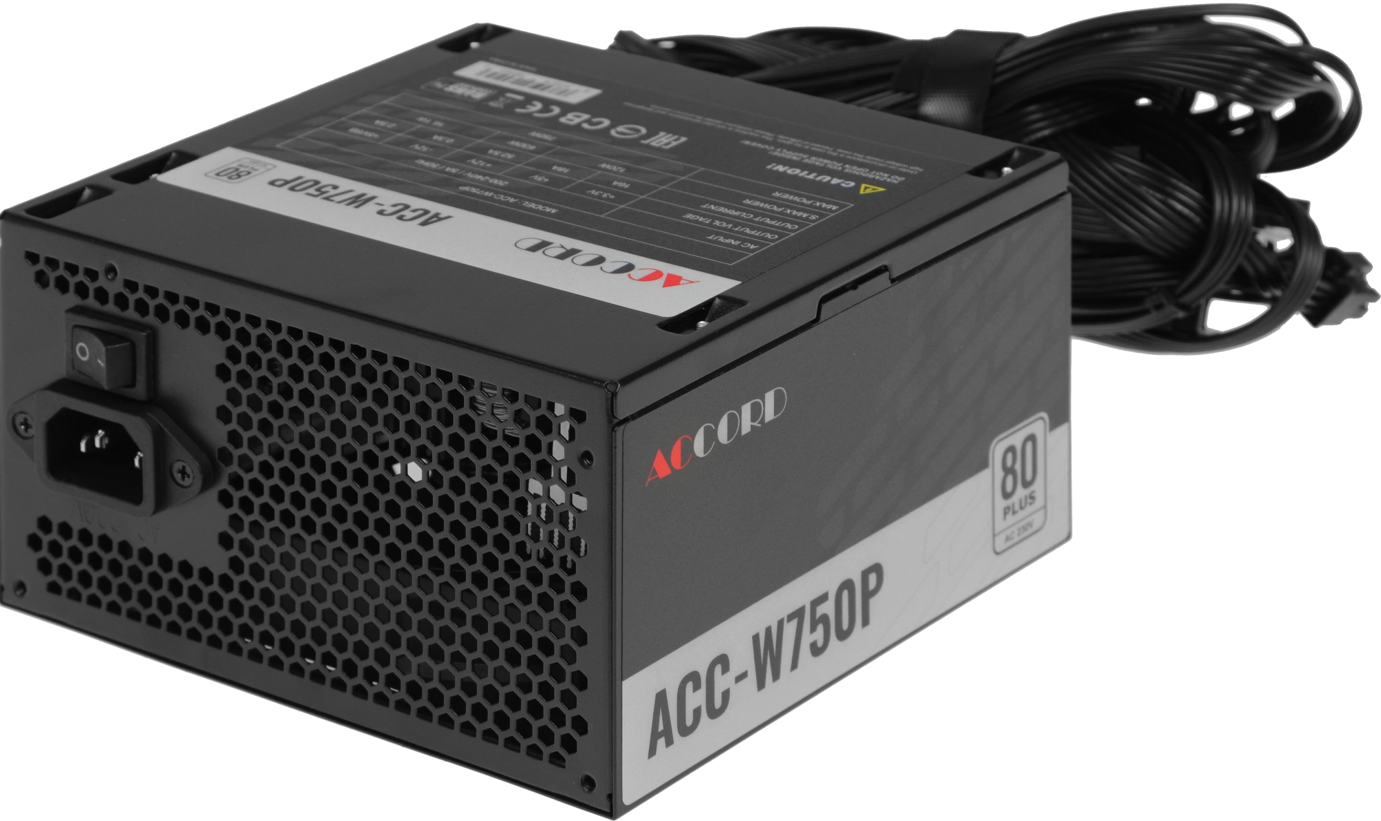 Блок питания Accord ATX 750W ACC-W750P 80 PLUS WHITE (20+4pin) 120mm fan 6xSATA RTL