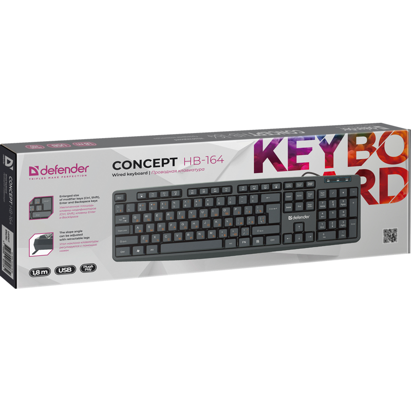 Клавиатура Defender Concept HB-164 черный USB Multimedia (45164)