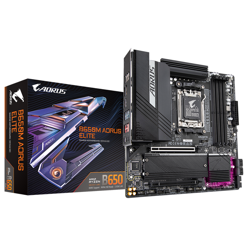 Материнская плата Gigabyte B650M AORUS ELITE Socket AM5 AMD B650 mATX AC`97 8ch(7.1) 2.5Gg RAID+HDMI