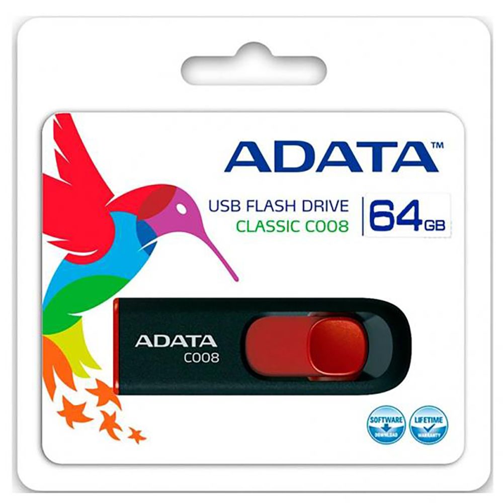 Флеш Диск A-Data 64GB Classic C008 AC008-64G-RKD USB2.0 красный/черный