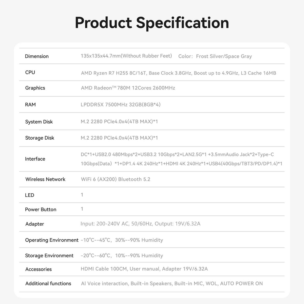 Мини-компьютер BL/SER9/255/32G/1TB/Space Gray