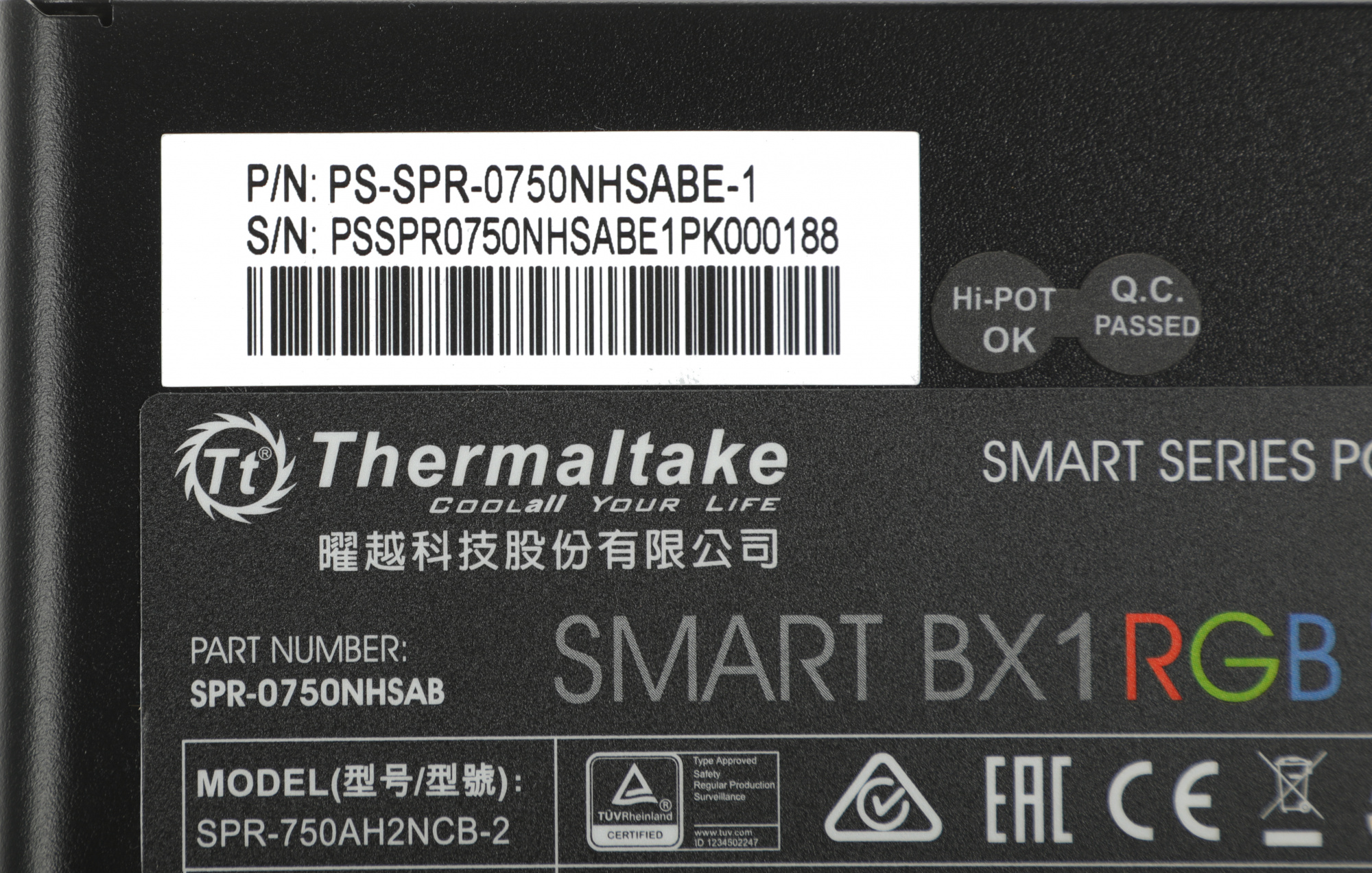 Блок питания Thermaltake ATX 750W Smart BX1 RGB 80+ bronze (20+4pin) APFC 120mm fan color LED 8xSATA