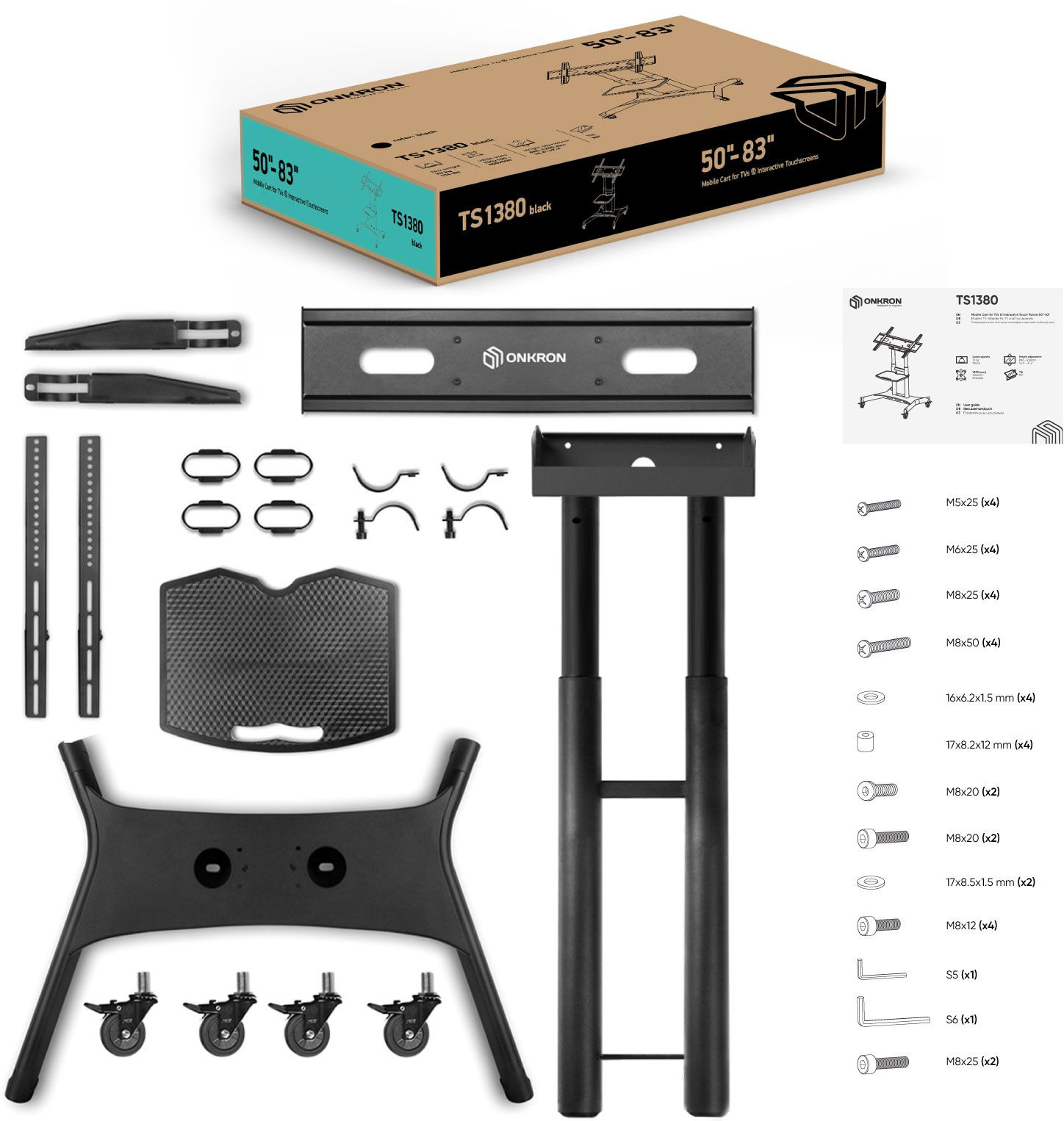 Стойка для телевизора Onkron TS1380 черный 50"-83" макс.70кг напольный мобильный