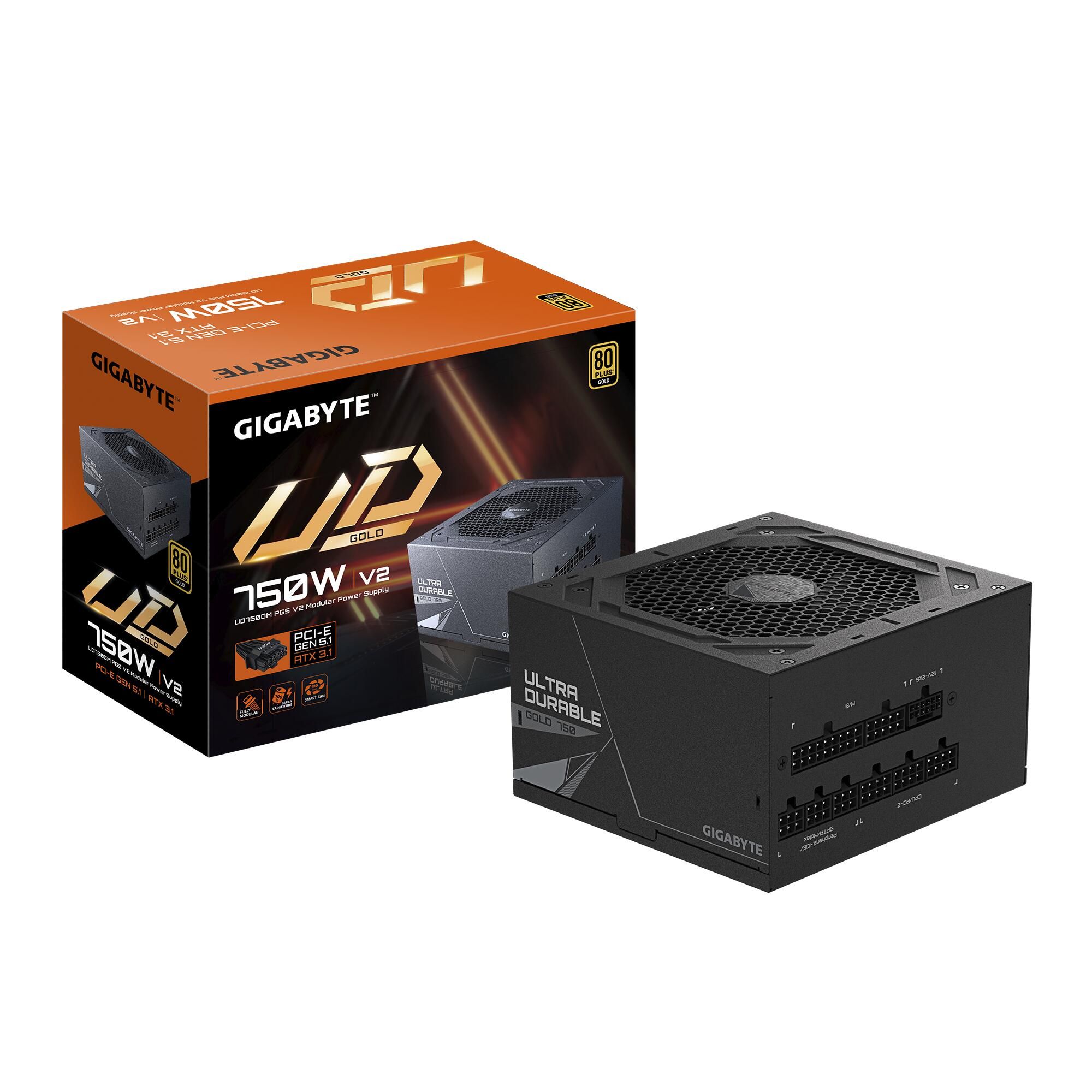 Блок питания Gigabyte ATX 750W GP-UD750GM PG5 80+ gold (20+4pin) APFC 120mm fan 8xSATA Cab Manag RTL