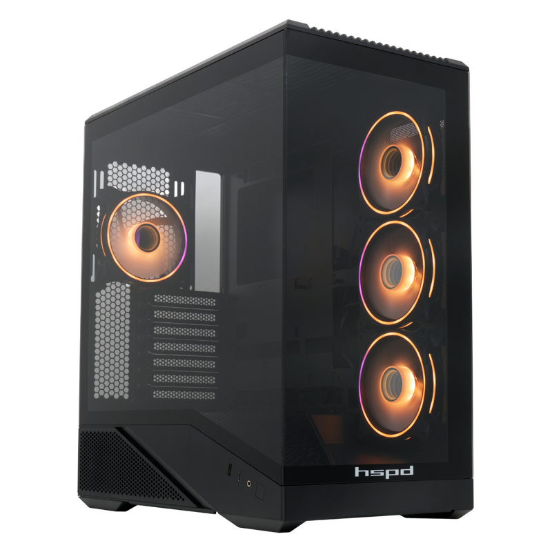 Корпус HSPD F711, Panoramic Full Tower, Black, TG, 0.7 SPCC, 4x120mm ARGB (FN027) ATX, mATX, mITX 19