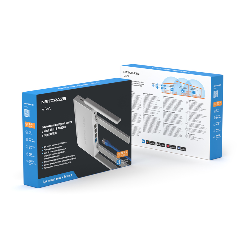 Роутер беспроводной Keenetic Netcraze Viva (NC-1913) AC1200 10/100/1000BASE-TX/4G ready белый