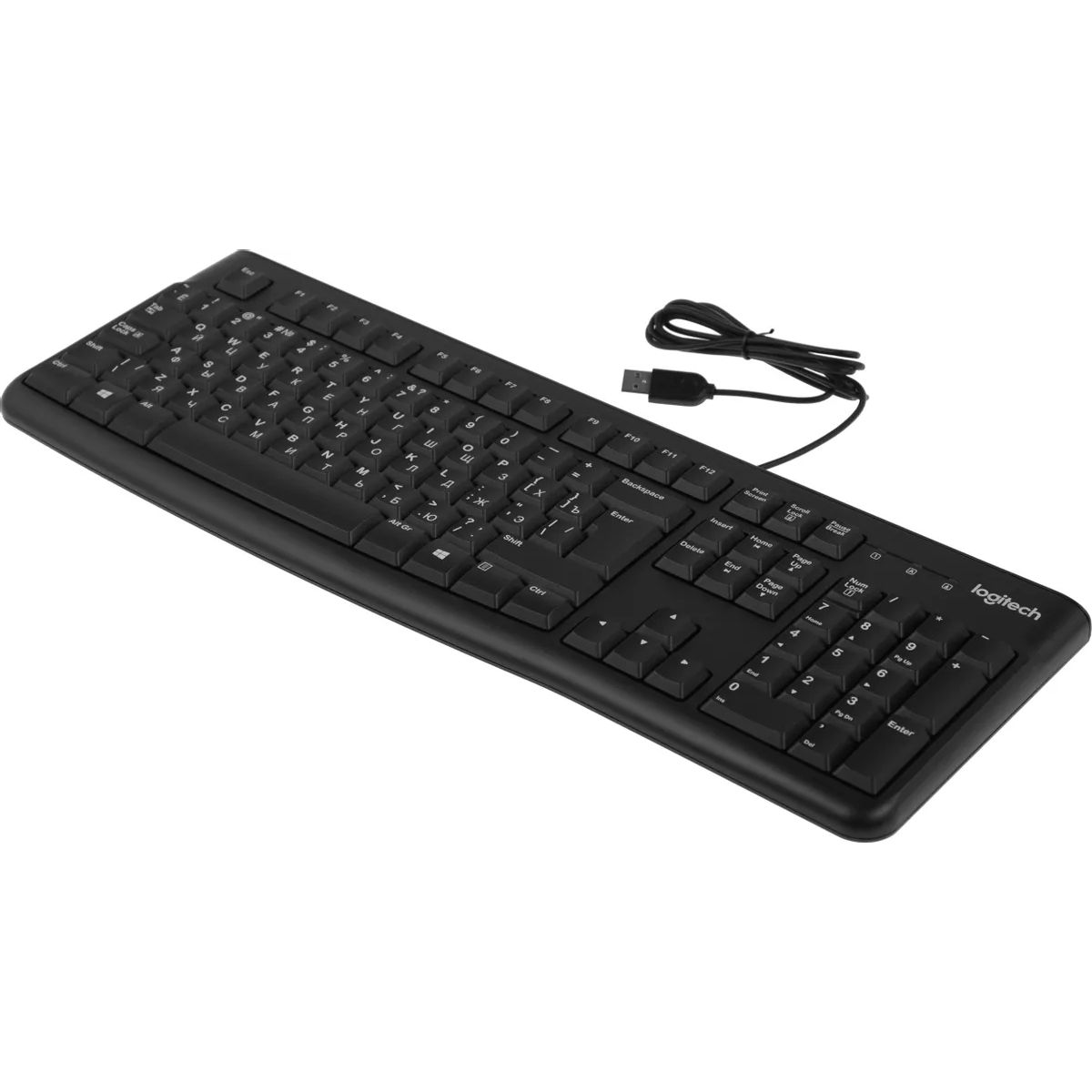 Клавиатура Logitech K120 черная, офисная, 104 клавиши, защита от воды |920-002583| USB 1.5м, RTL