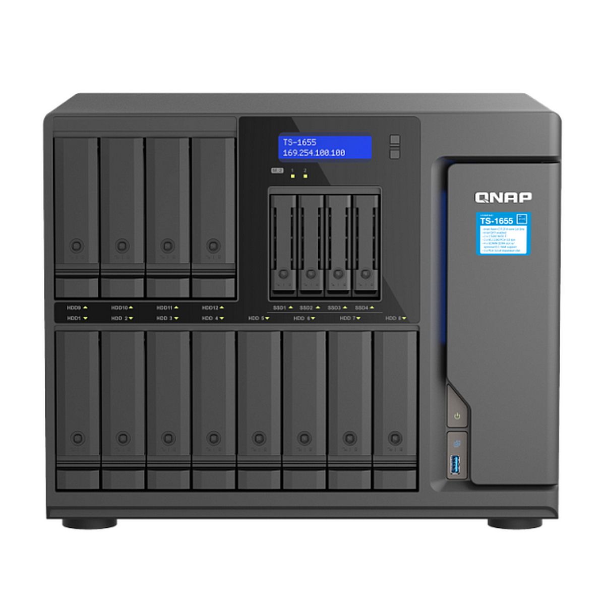 Сетевое хранилище QNAP TS-1655-8G NAS 16-Bay (12x 3.5"/2.5" HDD/SSD bays + 4x 2.5" SSD bays + 2x M.2
