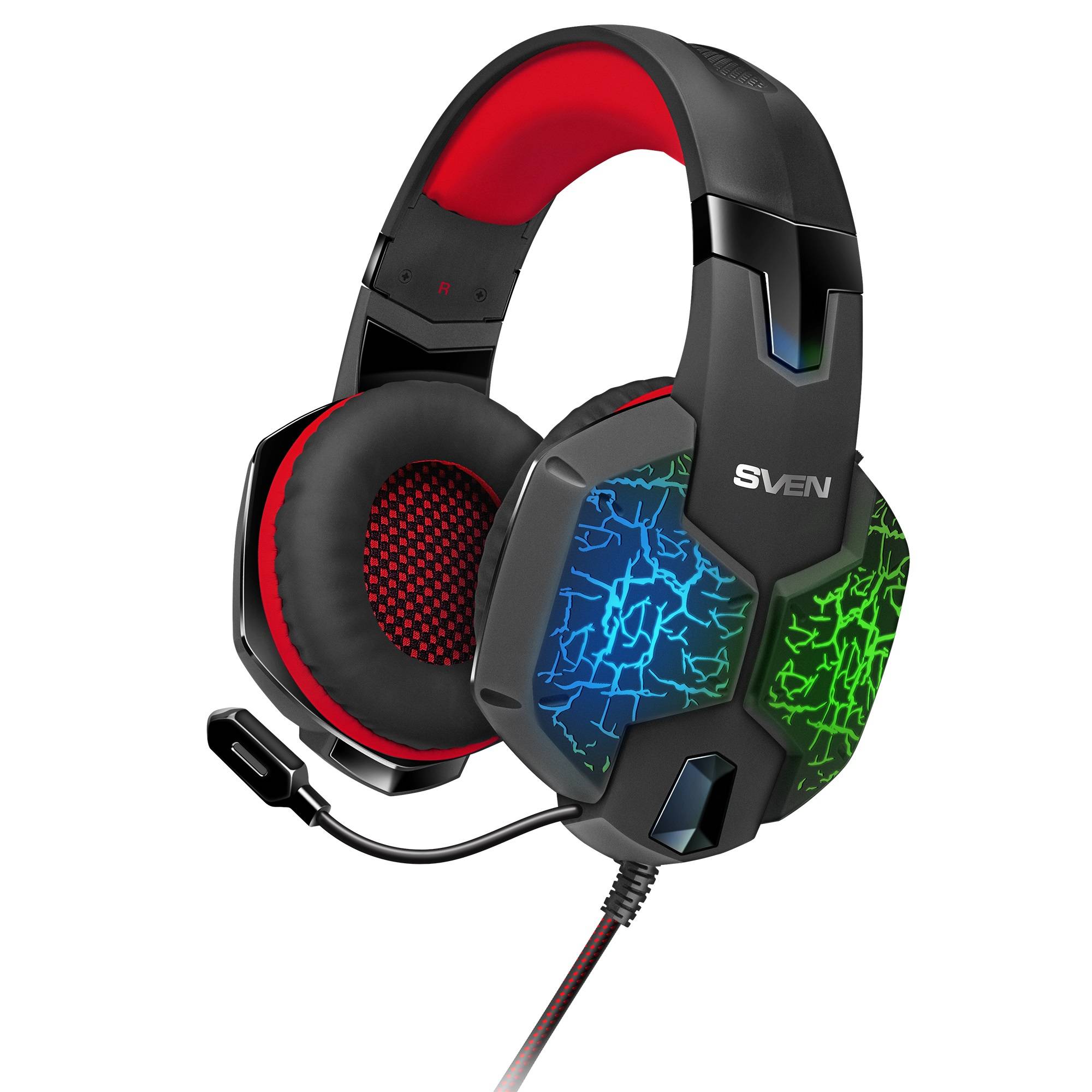 Наушники с микрофоном Sven AP-U988MV, черный-красный (USB, LED, 7.1)