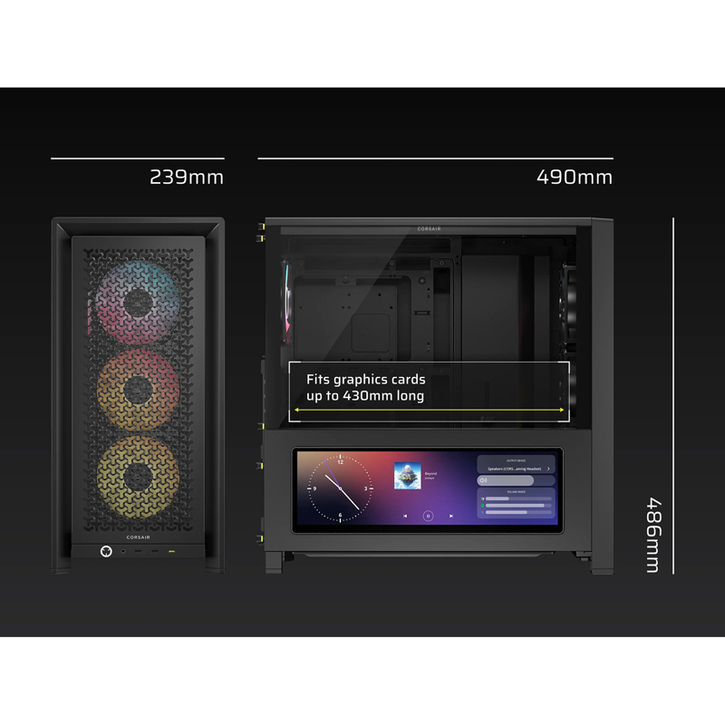 Корпус Corsair Frame 4000D LCD RS ARGB, Midi-Tower, TG, 3x120mm ARGB, 2xUSB-A 3.2, 1xUSB 3.2 Type-C,