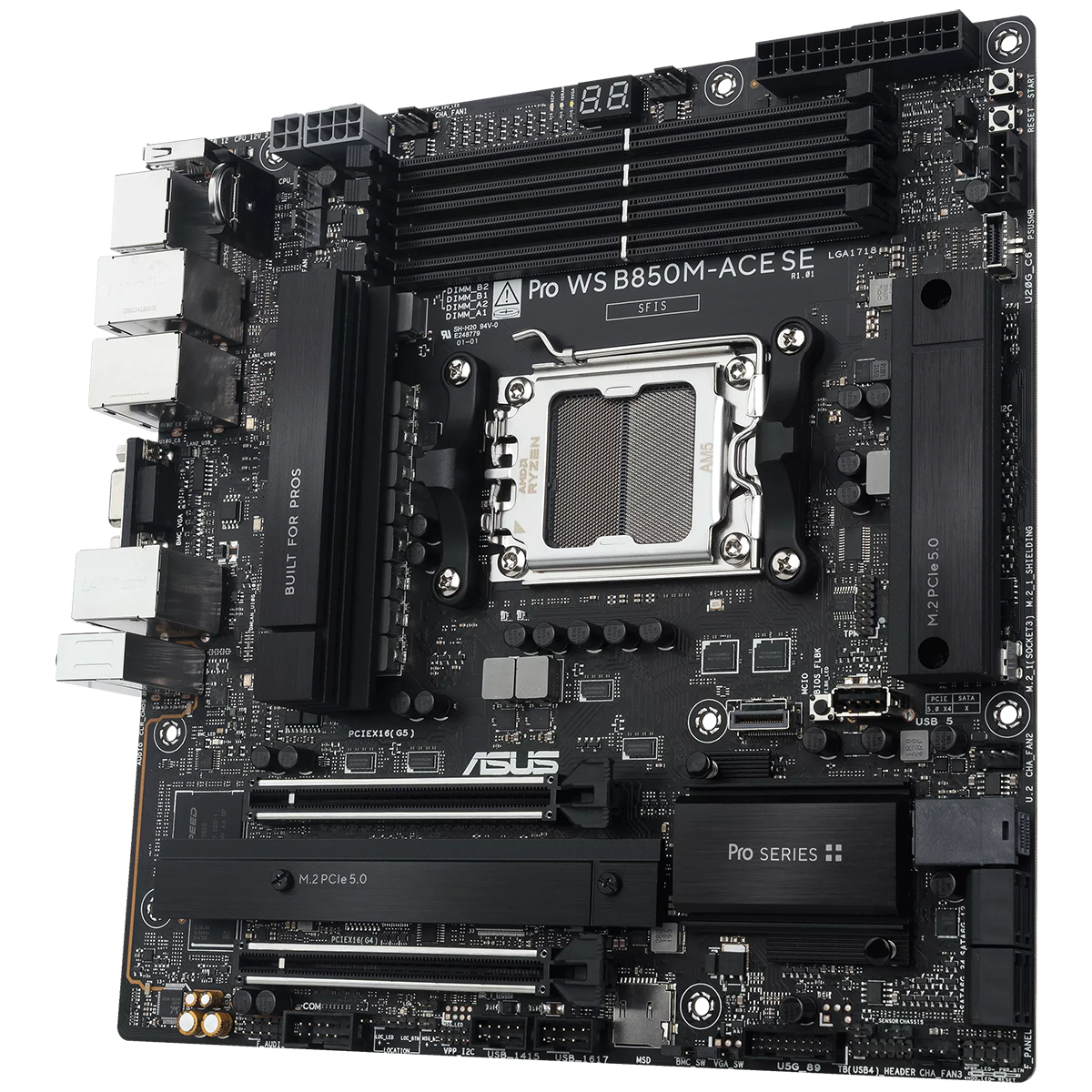 материнская плата ASUS PRO WS B850M-ACE SE, B850, AM5, 4*DDR5, 4*SATA, 2*M.2, 1*USB 3.2, 6*USB 2.0, 