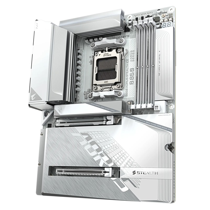 Материнская плата Gigabyte B850 AORUS STEALTH ICE, AM5, AMD B850, 4xDDR5, 2xSATA, 4xM.2, 1xPCIe 5.0 