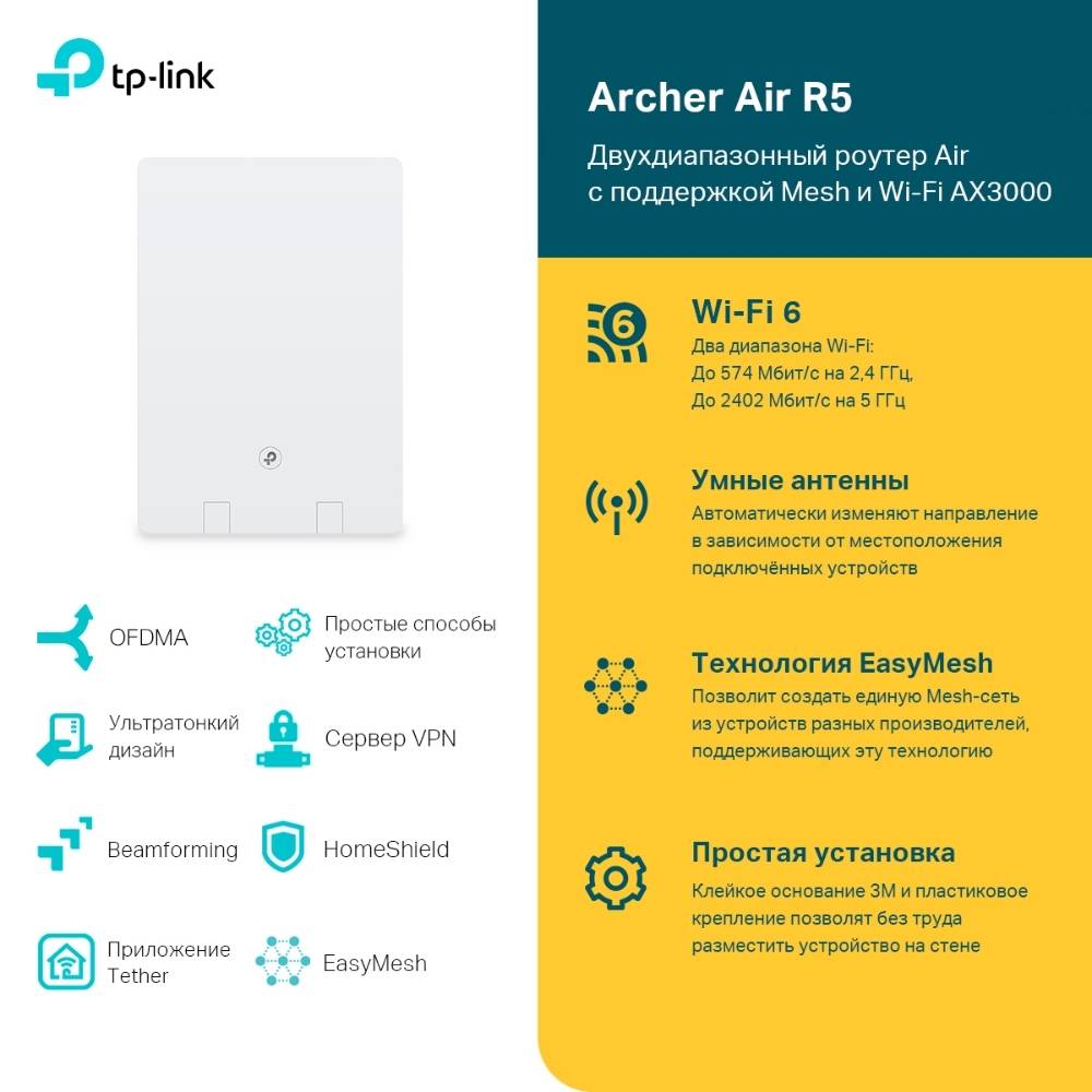 Роутер беспроводной TP-Link Archer Air R5 AX3000 10/100/1000BASE-TX белый