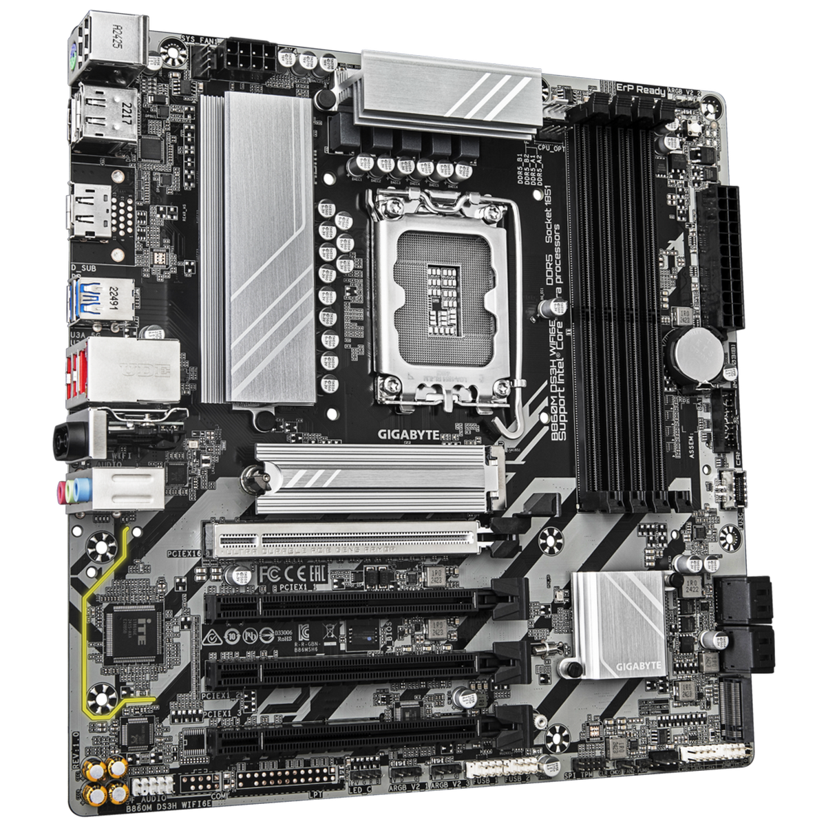 Материнская плата GIGABYTE B860M DS3H WIFI6E, LGA1851, B860, 4*DDR5, 4*SATA, 2*M.2,USB 3.2, 4*USB 2.