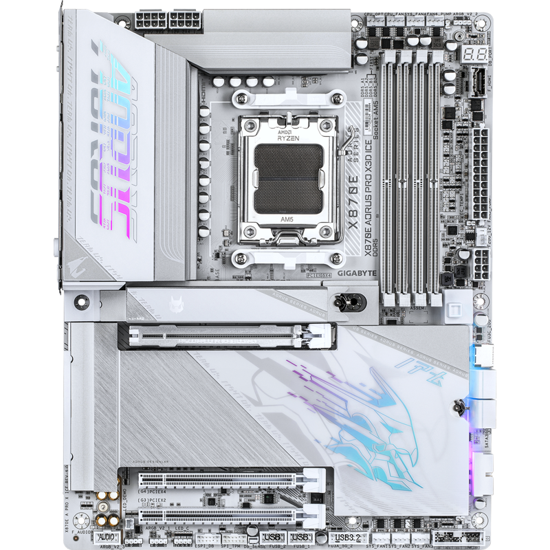 Материнская плата Gigabyte X870E AORUS PRO ICE, AM5, AMD X870E, 4xDDR5, 4xSATA, 4xM.2, 1xPCI-E 5.0 x