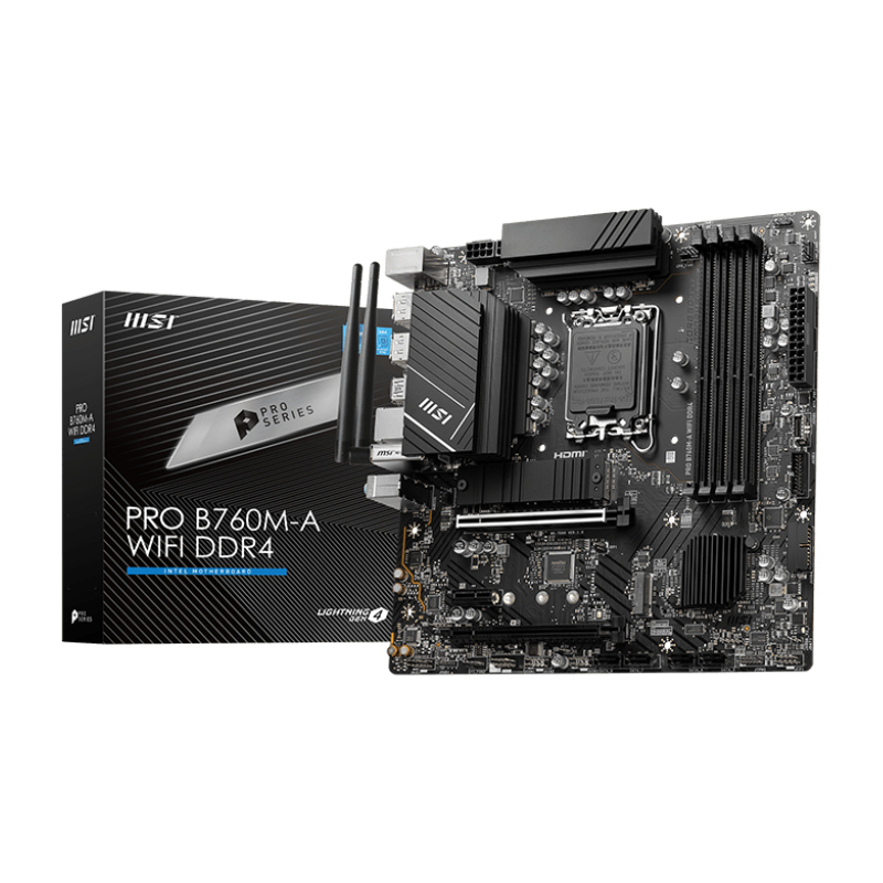 Материнская плата MSI PRO B760M-A WIFI DDR4 Soc-1700 Intel B760 4xDDR4 mATX AC`97 8ch(7.1) 2.5Gg+HDM