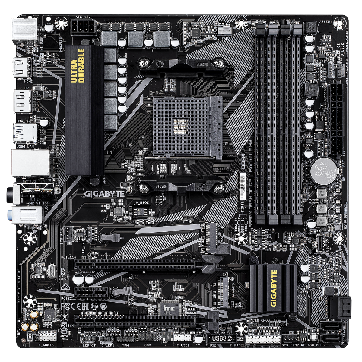 Материнская плата Gigabyte B550M DS3H AC R2 Soc-AM4 AMD B550 4xDDR4 mATX AC`97 8ch(7.1) GbLAN RAID+H