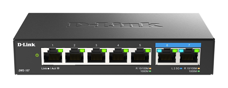 D-Link DMS-107/A1A Коммутатор с 5 портами 10/100/1000Base-T и 2 портами 100/1000/2.5GBase-T
