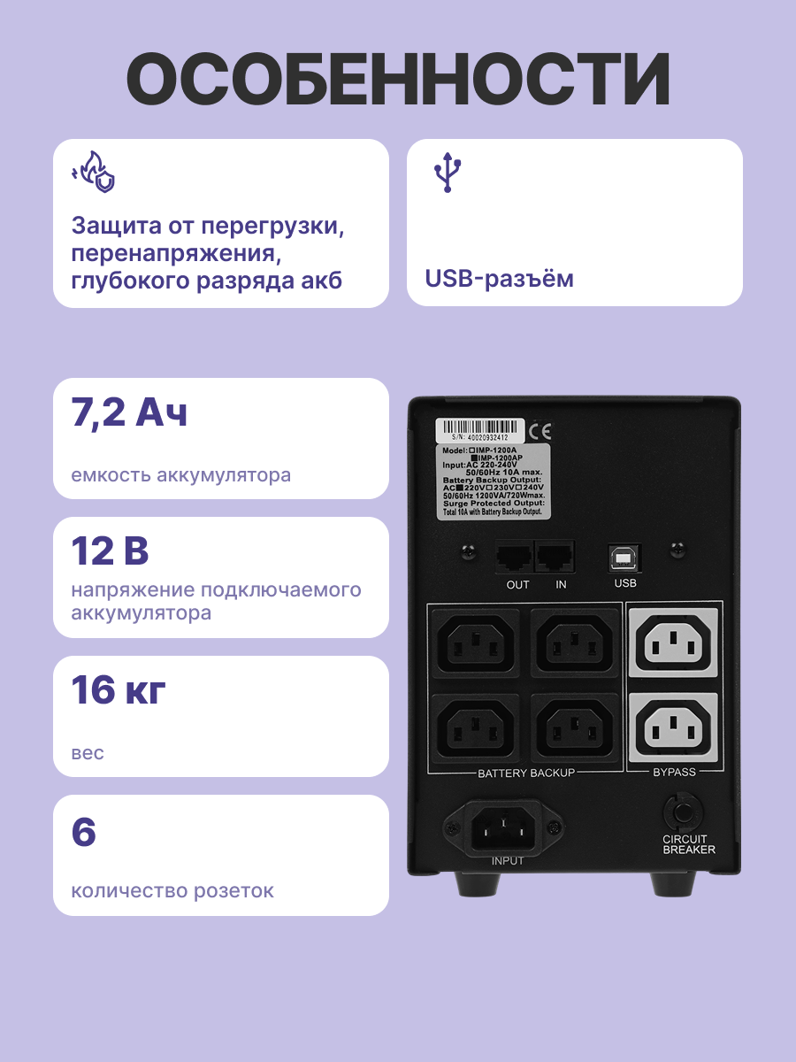 Источник бесперебойного питания Powercom Imperial IMP-1500AP 900Вт 1500ВА черный