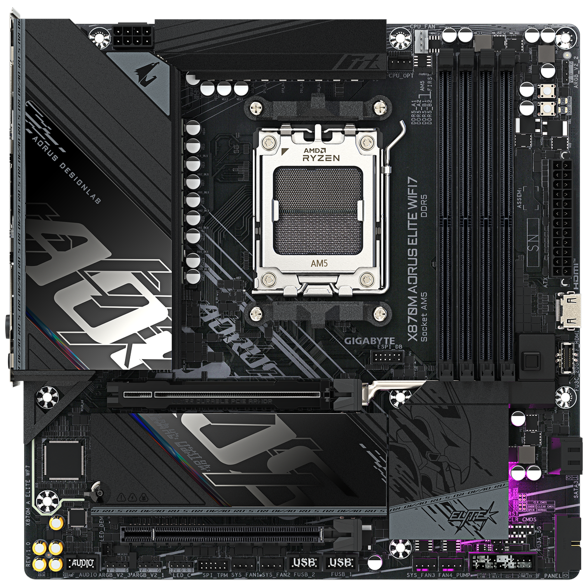 Материнская плата GIGABYTE X870M AORUS ELITE WIFI7, AM5, B850, 4*DDR5, 2*SATA, 2*M.2, 6*USB 3.2, 4*U