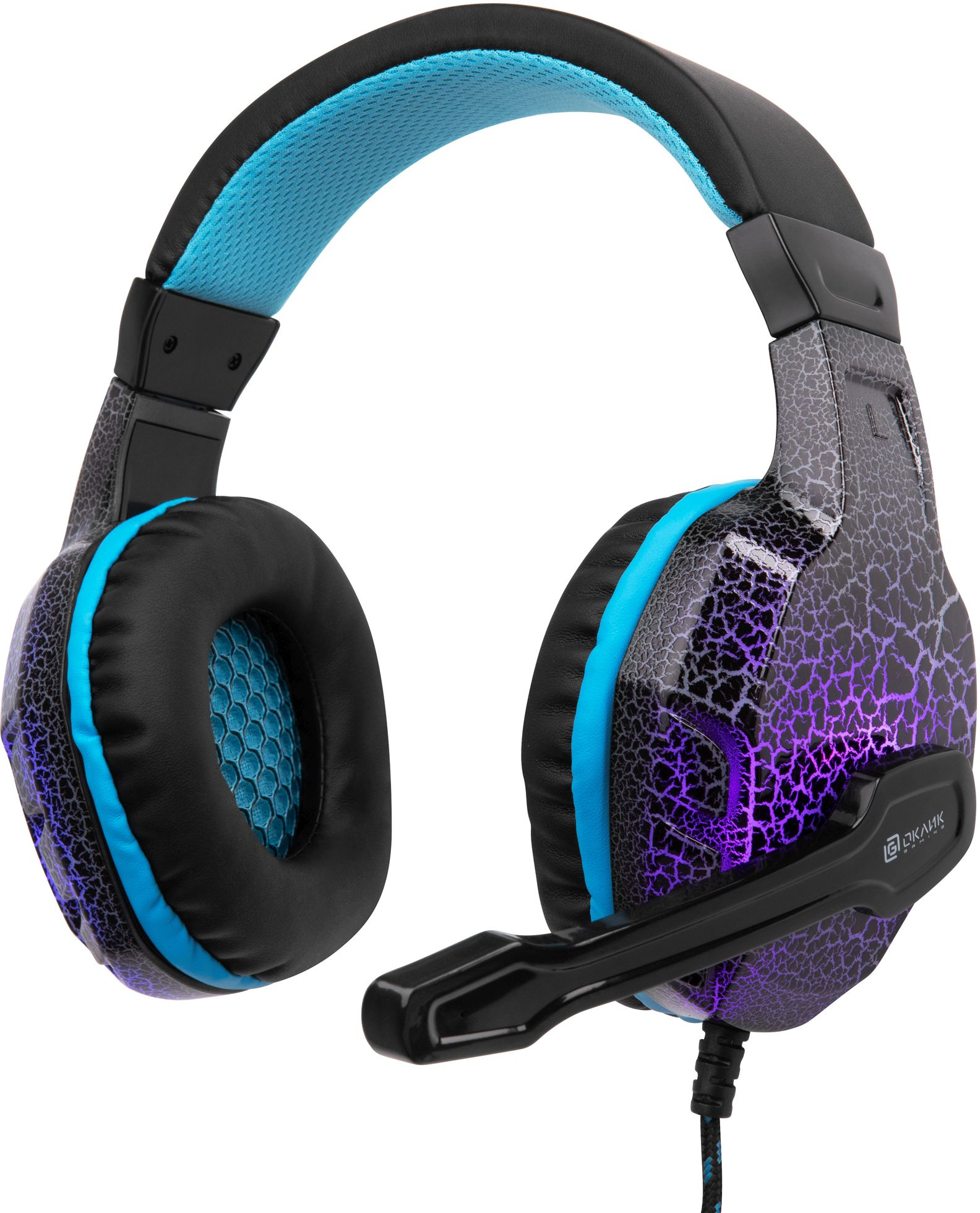 Наушники с микрофоном Оклик HS-L400G ZEUS черный/синий 2.2м мониторные оголовье (359480)