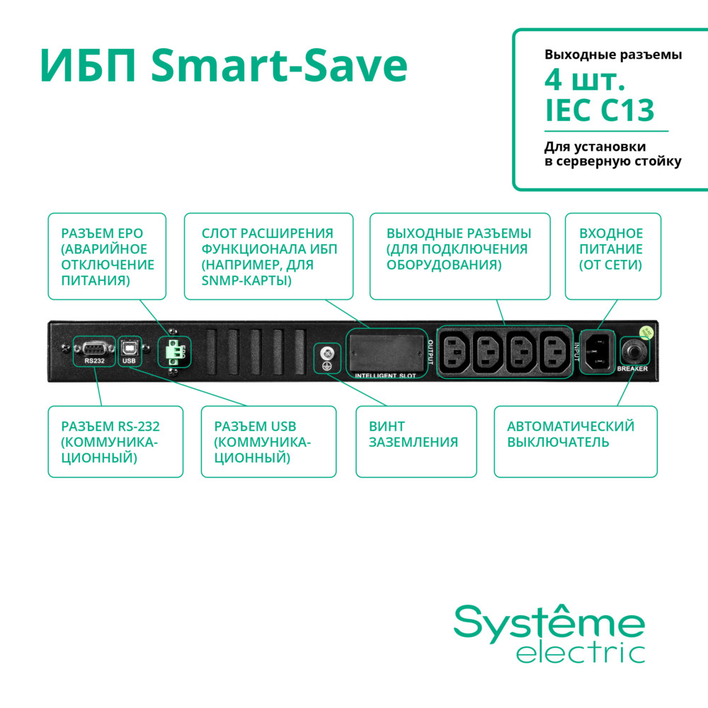 Источник бесперебойного питания Systeme Electriс SMT SMTSE750RMI1U 450Вт 750ВА черный