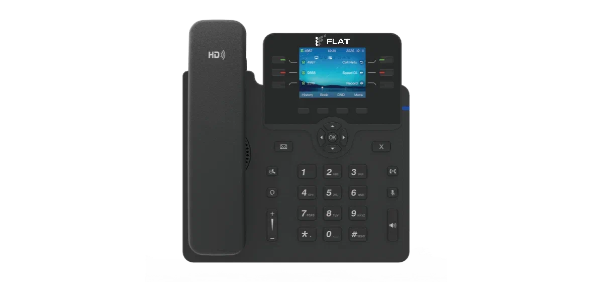IP-телефон Flat-Phone B6: 6 SIP-аккаунтов, 2 порта 10/100/1000BASE-T (RJ-45), ЖК-дисплей, PoE, адапт