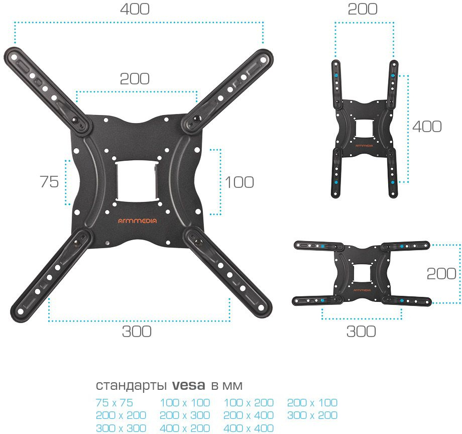 Кронштейн для телевизора Arm Media LCD-404 new черный 26"-55" макс.30кг настенный поворот и наклон