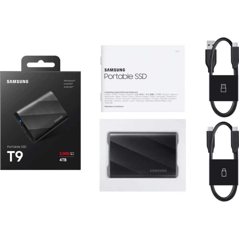 Твердотельный диск 4TB Samsung T9  MU-PG4T0B/WW, 3D NAND TLC, USB 3.2 Type-C [R/W - 2000/2000 MB/s] 